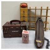 Shoe purse, sewing boxes, Coca Cola Ornament &