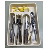 Tray of vintage flatware & more