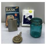 NEW shower curtain, blood sugar monitor, flask & NEW shower curtain, blood sugar monitor, flask &