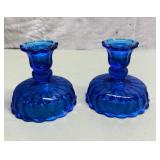 Vintage blue glass candlesticks Vintage blue glass candlesticks