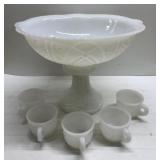 Mid century mod milk glass punch bowl, pedestal & Mid century mod milk glass punch bowl, pedestal &