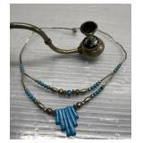 RARE Mexico turquiose pipe (silver??) & necklace RARE Mexico turquiose pipe (silver??) & necklace