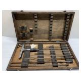 Antique tool set in wood box-Case is 15 x 8 x 1.5' Antique tool set in wood box-Case is 15 x 8 x 1.5'