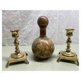 Candle Holders & Globe Bottle- Bottle is Empty Candle Holders & Globe Bottle- Bottle is Empty