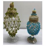 Vintage bead-covered decanters-10' & 9' tall Vintage bead-covered decanters-10' & 9' tall