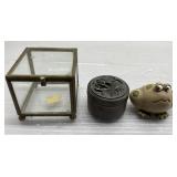 1978 Metzke frog box, clear glass trinket box & fr 1978 Metzke frog box, clear glass trinket box & fr