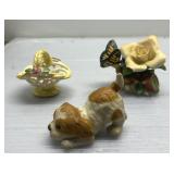 Cute dog, basket & rose butterfly figurines Cute dog, basket & rose butterfly figurines
