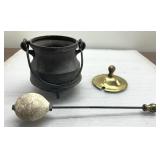 Cast Iron & Brass Fire Starter Pot w/ pumice wand Cast Iron & Brass Fire Starter Pot w/ pumice wand