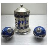 RARE antique blue glass & silver plate coffe & RARE antique blue glass & silver plate coffe &