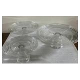 Art Deco tiered in size glass cake platters-stack