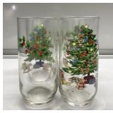 SIX vintage Christmas tumblers-glass