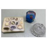 Vintage shell paperweight, globe paperweight &