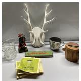 Antique Ozark Pencil tin, vintage faux antler &