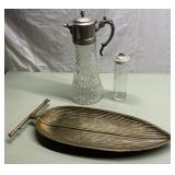 Large vintage brass leaf tray & antique pitcher