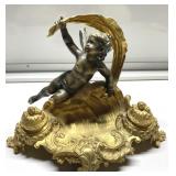 Aug. Moureau antique double ink well desk piece