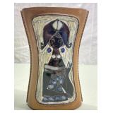 Vintage leather-bound ceramic art vase Italy