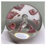 Art Glass Paperweight- Pink accent in Clear Glass