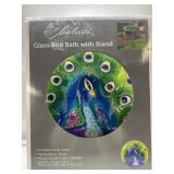 New Glass Bird Bath with Metal Stand