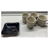 Newcor Stoneware mugs & violin ashtray