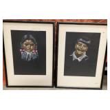 1965 (?) chalk art framed matted 13x18" each