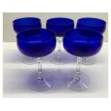 Antqiue cobalt blue faceted clear stem Horgantown