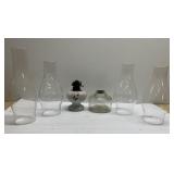 Antique oil lamp base & shades