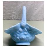 Vintage blue satin glass basket-maybe Westmorland