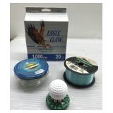 Fishing line, empty cavier jar & more