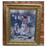 Vintage Gold-Tone Framed Artwork - 23.5" x 27.5"