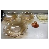 Vintage Carnival Glass Bowls & Amber Glass Candle Vintage Carnival Glass Bowls & Amber Glass Candle