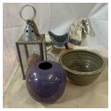 Planter, vase, lamp & wood horse Planter, vase, lamp & wood horse
