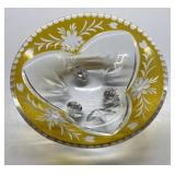 Antique lead crystal gold pedestal bowl Antique lead crystal gold pedestal bowl