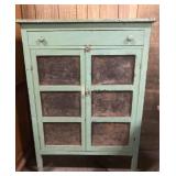 Antique cabinet with punched tin-needs some Antique cabinet with punched tin-needs some