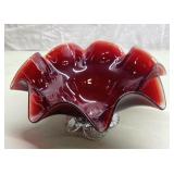 Antique art glass Ruby Red Ruffled Bowl Antique art glass Ruby Red Ruffled Bowl