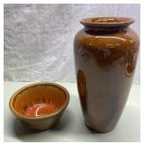 Glazed vase & bowl marked Cal Orig USA Glazed vase & bowl marked Cal Orig USA