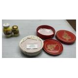 MCM Lacquer Ware coasters, salt & pepper MCM Lacquer Ware coasters, salt & pepper