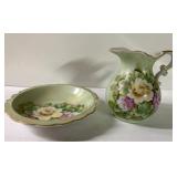 Antique hand painted bowl & pitcher set-pitcher 5' Antique hand painted bowl & pitcher set-pitcher 5'