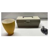 Vintage yellow glass lamp shade, plastic box & Vintage yellow glass lamp shade, plastic box &