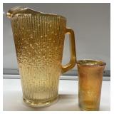 Vintage Jeannette Carnival Glass Pitcher and Glass Vintage Jeannette Carnival Glass Pitcher and Glass