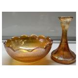 Vintage Amber Glass Vase and Bowl Vintage Amber Glass Vase and Bowl