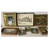 SMALL antique framed art deco lithos, signed print SMALL antique framed art deco lithos, signed print
