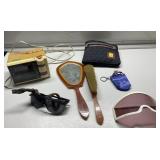 Vintage alarm clock radio, vanity set, ski lens & Vintage alarm clock radio, vanity set, ski lens &