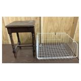 Antique table & wire freezer basket Antique table & wire freezer basket