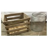 Wood crate & HUGE glass container Wood crate & HUGE glass container
