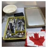 Framed mirror, Canadian Flag, flatware more Framed mirror, Canadian Flag, flatware more