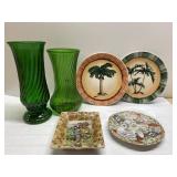 Green vases, plates & ashtray Green vases, plates & ashtray