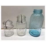 Antique blue & clear glass Mason jars Antique blue & clear glass Mason jars