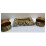 Vintage brass wall pockets & cast decor tray