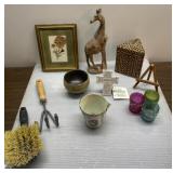 Wood carving, garden tool, easel, wood box more
