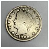 1908 Liberty Head V nickel coin